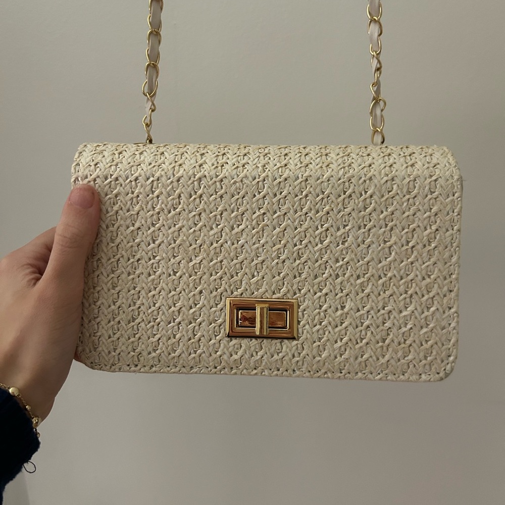 Elegant Cream Woven Handbag